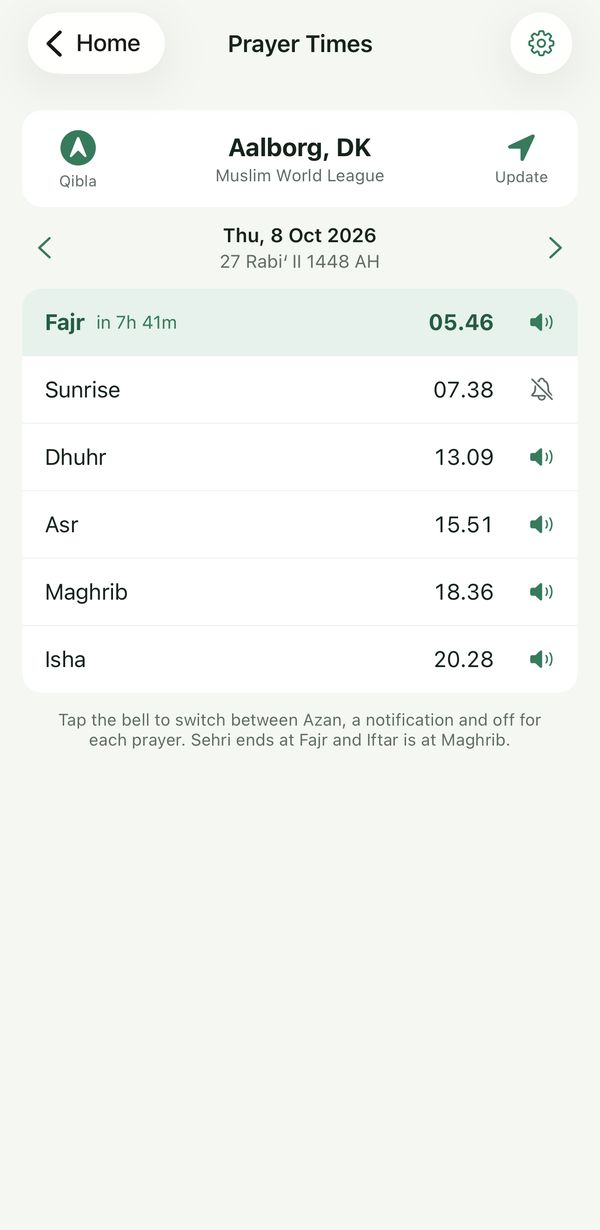 Prayer times for Aalborg with azan alerts